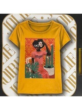 Jolie Noire Girls Graphic Tee Tshirt Black is Beautiful Yellow 4/5 New